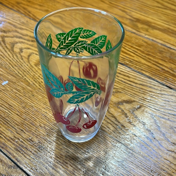 Other - Vintage drinking glass with red cherry pattern.